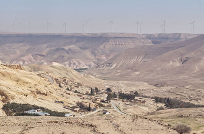 Scenic view of the jordan valley with wind turbines