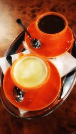 High angle view of coffee on table