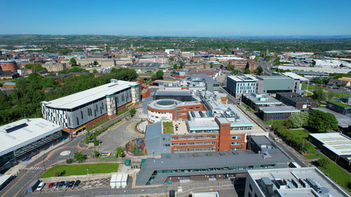 High angle view of building with road.