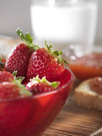 Close-up of strawberries on table