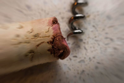 High angle view of a rusty metal on table