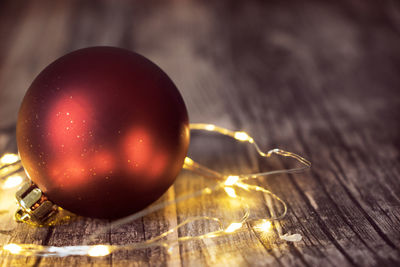 Close-up of christmas decoration on table