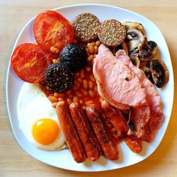 High angle view of breakfast served on plate