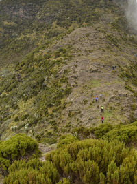 High angle view of hikers against mountain, aberdare ranges, kenya 