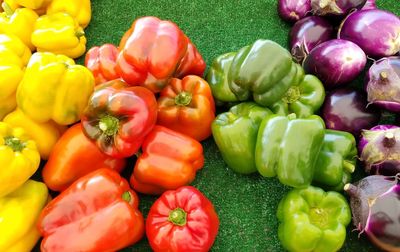 High angle view of vegetables for sale in market