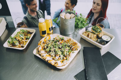 High angle view of people in restaurant