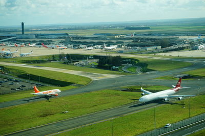 High angle view of airport runway