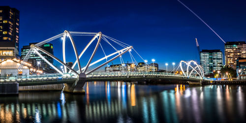 Bridge over river at night