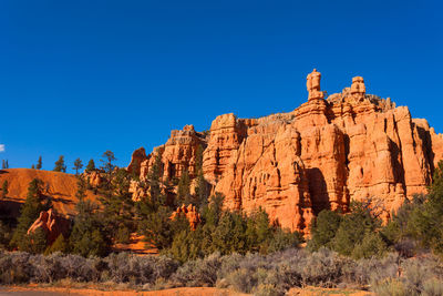 View of rock formations against blue sky