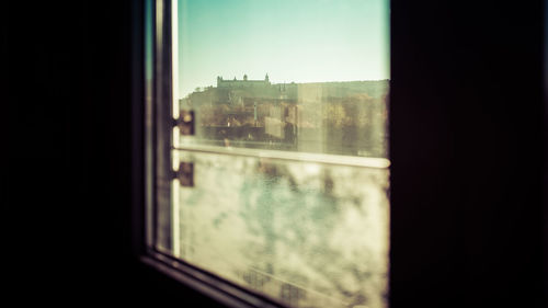 View of train through window