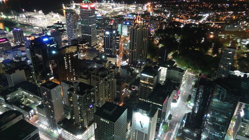 Aerial view of illuminated cityscape