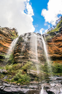 Low angle view of katoomba falls against sky