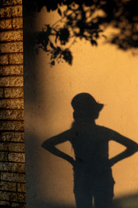 Shadow of silhouette boy standing against sky