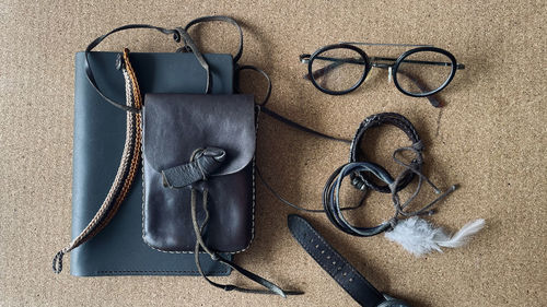 High angle view of eyeglasses on table