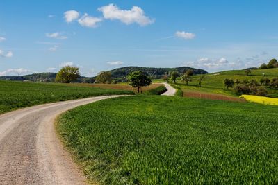 Scenic view of grassy field against cloudy sky