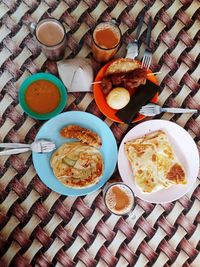 High angle view of breakfast on table