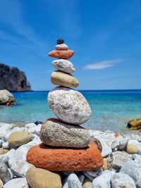 Rocks on beach against sky