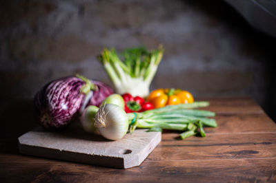 Close-up of chopped vegetables on cutting board