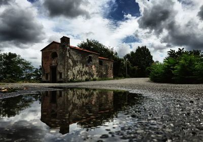 Reflection of cloudy sky on water