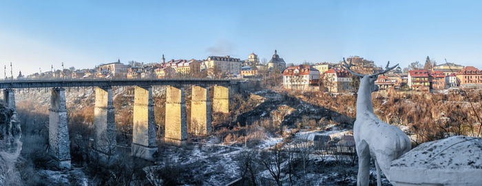 Novoplanovsky bridge over the smotrytsky canyon in kamianets-podilskyi on a sunny winter morning