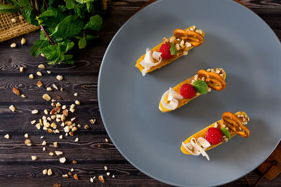 High angle view of food on table