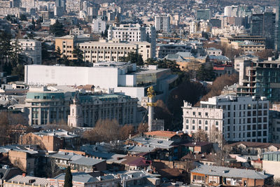 High angle view of buildings in city