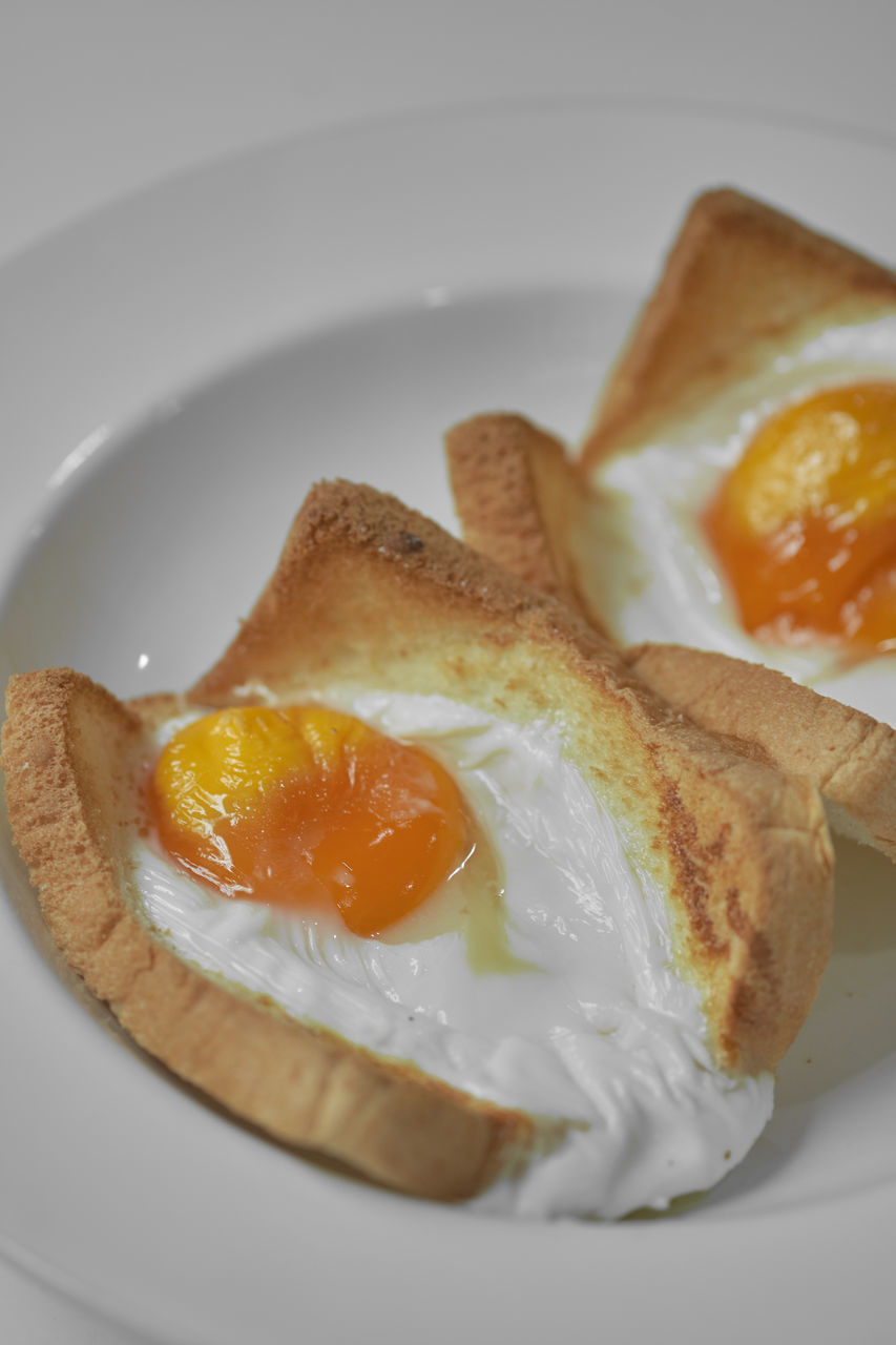 HIGH ANGLE VIEW OF BREAKFAST IN PLATE