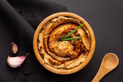 Directly above shot of noodles in bowl on table