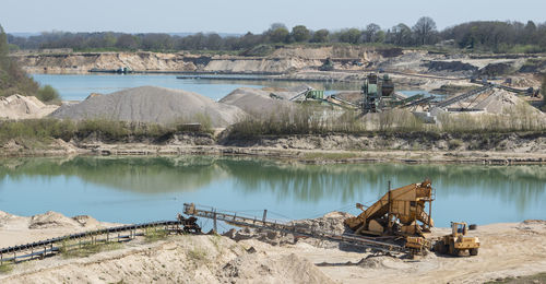 Gravel quarrying in a gravel pit during a drone flight