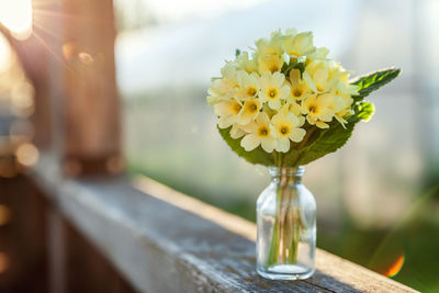 Close-up of yellow flower in vase on table