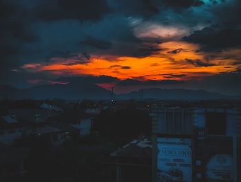 Silhouette buildings against sky during sunset