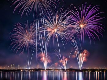 Low angle view of firework display at night