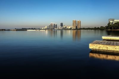 View of river with buildings in background