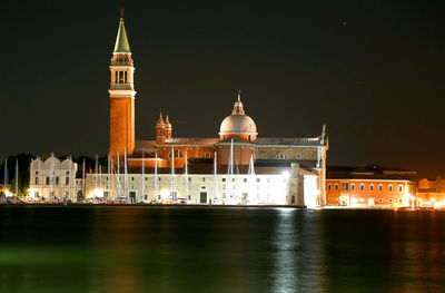 Venice italy illuminated church of saint george called san giorgio maggiore in italian language 