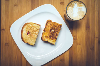 High angle view of breakfast served on table