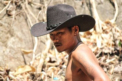 Portrait of shirtless man