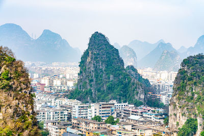 High angle view of buildings in city