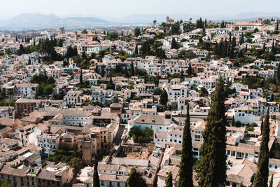 High angle view of townscape against sky