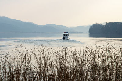 Scenic view of lake against clear sky