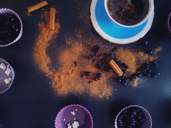 High angle view of drink on table