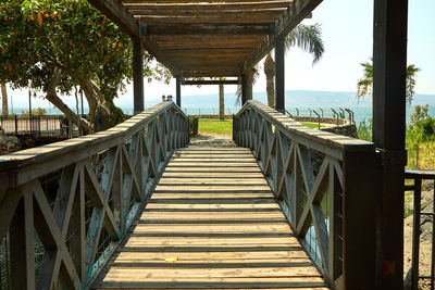 Empty footbridge against sky