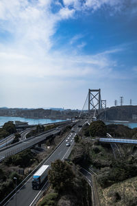 High angle view of bridge over road against sky