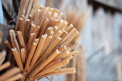 Close-up of sticks on table