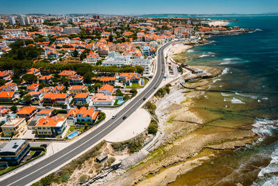 High angle view of sea against sky