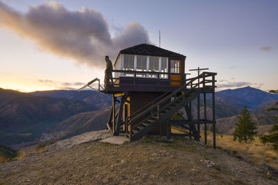Fire lookout tower at sunset