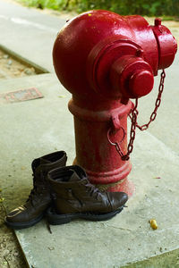 Close-up view of red container