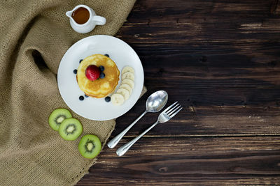 High angle view of breakfast on table