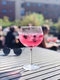 Close-up of wineglass on table