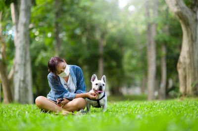 Dog sitting on grass