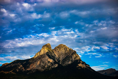 Low angle view of rocks against sky